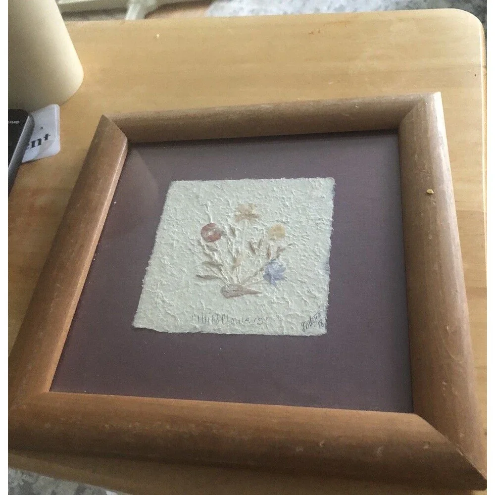 Vtg . Dried Wildflowers In Frame Signed & Dated 98